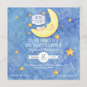 Invitation Aquarelle Aimez-vous à la Lune dans le Baby shower