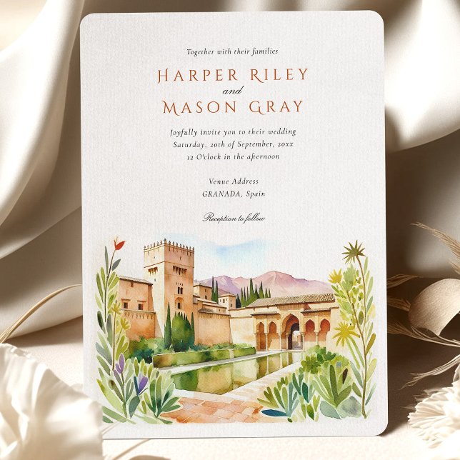 Invitation Aquarelle Alhambra Espagne Destination Mariage (Créateur téléchargé)