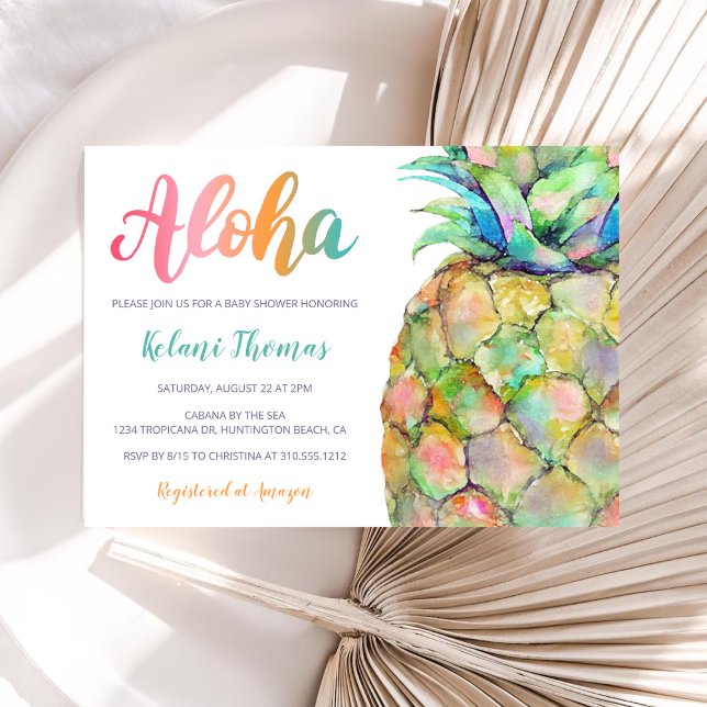 Invitation Aquarelle Aloha Baby shower d'ananas hawaïen (Créateur téléchargé)