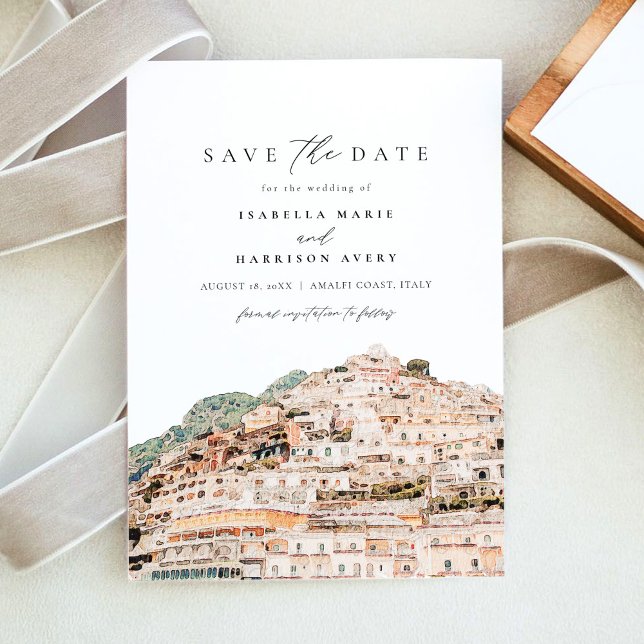 Invitation Aquarelle Amalfi Coast Italie Enregistrer la date (Créateur téléchargé)