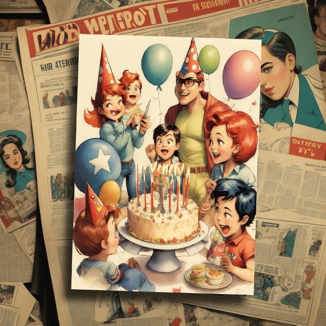 Invitation Aquarelle amusante bande dessinée scène d'annivers (Créateur téléchargé)