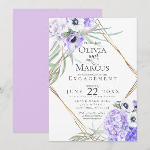Invitation Aquarelle Anémone Violette Floral Cadre Géométriqu