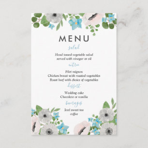 Invitation Aquarelle Anémones Florales Menu Mariage
