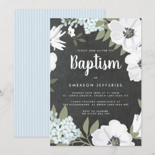 Invitation Aquarelle Anémonique Chalboard bleu Baptême