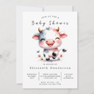 Invitation Aquarelle Animal Happy Cow Baby shower
