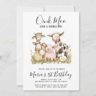 Invitation Aquarelle Animaux de ferme fête d'anniversaire