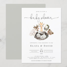 Invitation Aquarelle Animaux Faux Baby shower Or moderne