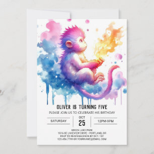 Invitation Aquarelle Anniversaire de singe enchantée