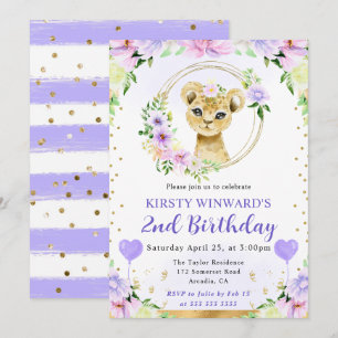 Invitation Aquarelle Anniversaire Enfant Lion Mignon Jungle