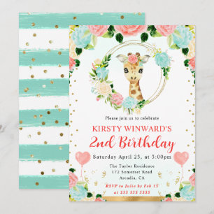 Invitation Aquarelle Anniversaire Enfants Girafe Jungle Migno