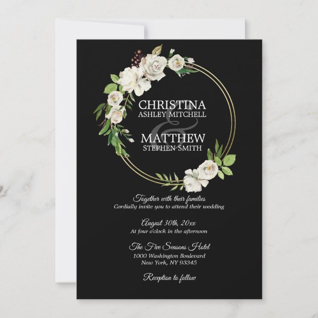 Invitation Aquarelle Antique Blanc Floral MARIAGE (Devant)