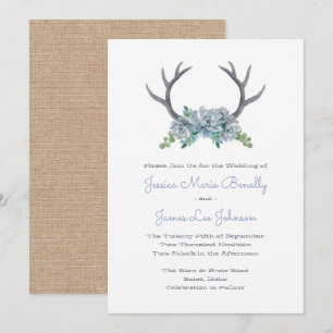 Invitation Aquarelle Antlers et Mariage campagnard Echeveria