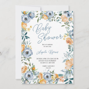 Invitation Aquarelle Apricot Pastel Bleu Fleurs sauvages