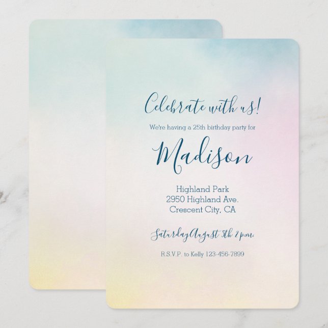 Invitation Aquarelle Aqua Pink Yellow Tie Dye Ombre (Devant / Derrière)