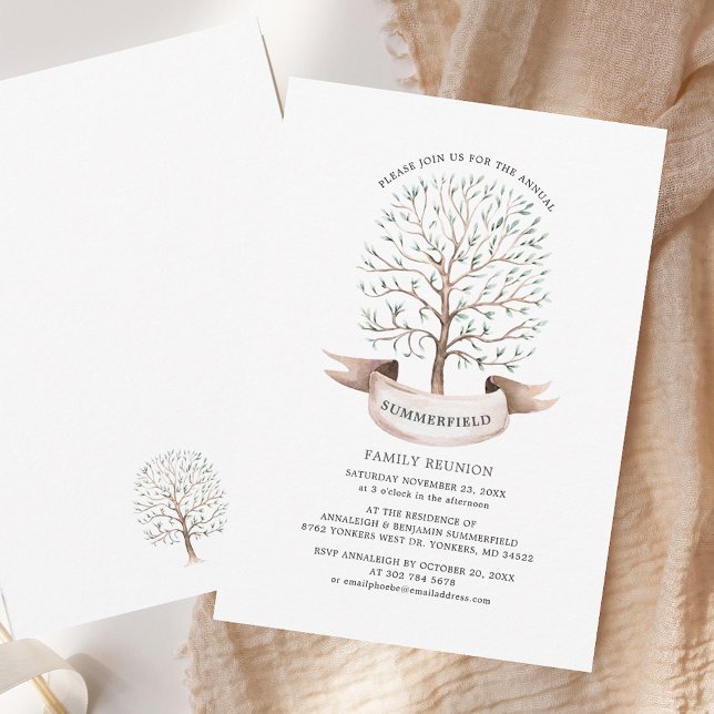 Invitation Aquarelle Arbre Moderne Reunion familiale annuelle (Watercolor Modern Tree Annual Family Reunion Invitation)