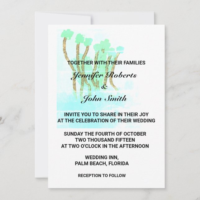 Invitation Aquarelle Arbres Abstraits Turquoise Bleu Artsy Ma (Devant)