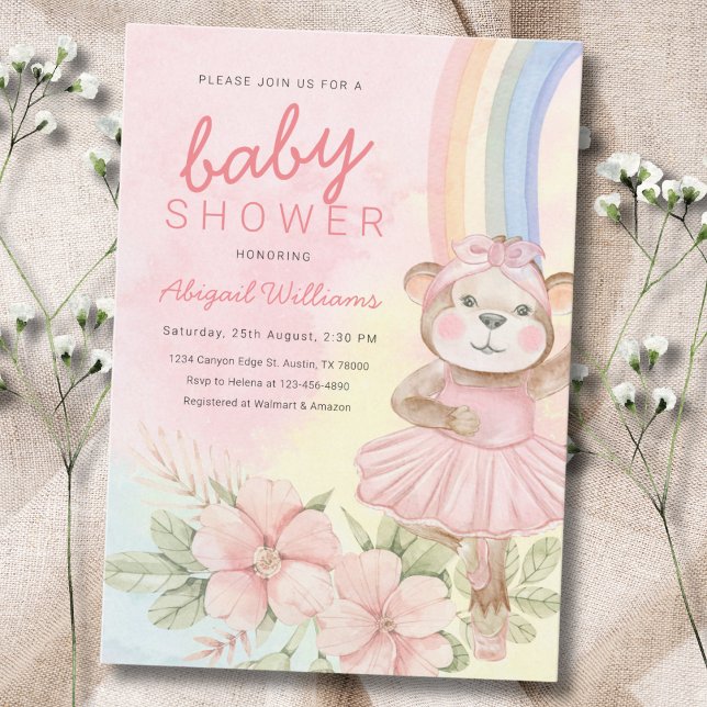 Invitation Aquarelle arc-en-ciel ballet floral baby shower ou (Créateur téléchargé)