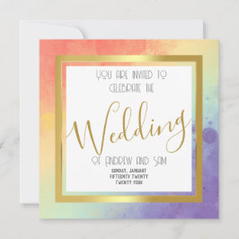 Invitation Aquarelle arc-en-ciel et or
