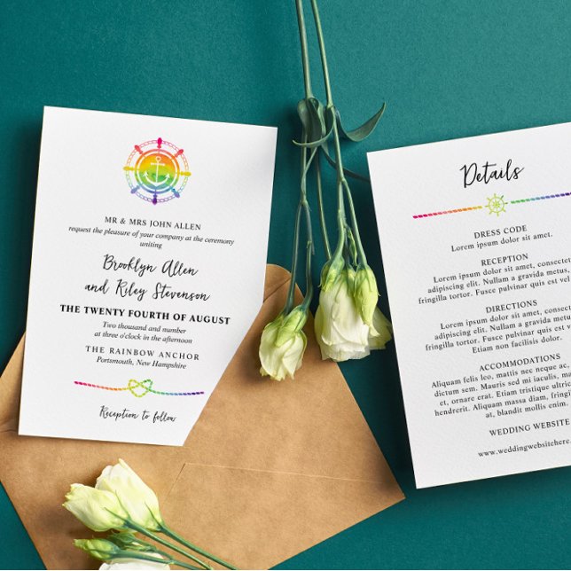 Invitation Aquarelle arc-en-ciel LGBT 2 en 1 Mariage (Créateur téléchargé)