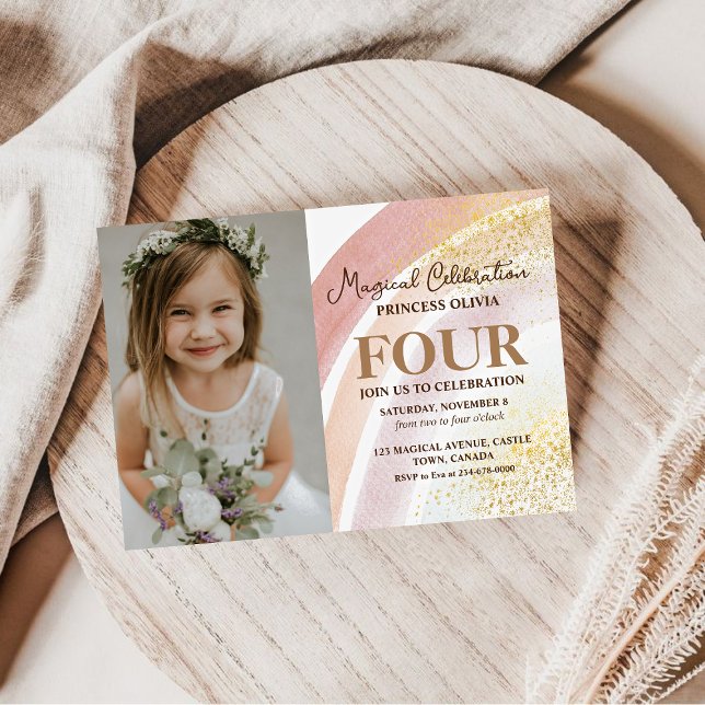 Invitation Aquarelle arc-en-ciel photo 4e anniversaire (Créateur téléchargé)