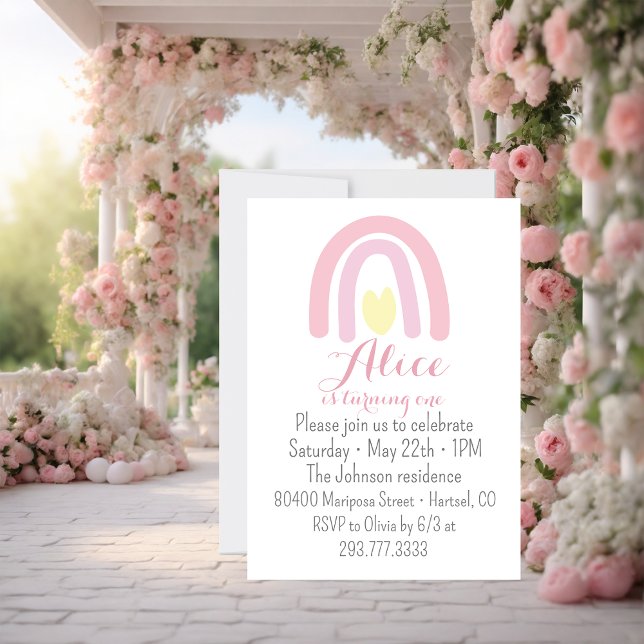 Invitation Aquarelle arc-en-ciel rose jaune fête d'anniversai (Créateur téléchargé)