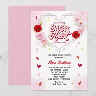 Invitation aquarelle arc floral coeur rose rouge baby shower