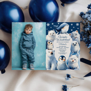 Invitation Aquarelle Arctic Animaux Hiver Anniversaire des en