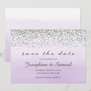 Invitation Aquarelle argentée et violette Enregistrer la date