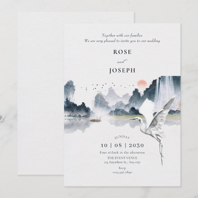 Invitation Aquarelle art paysage naturel mariage (Devant / Derrière)