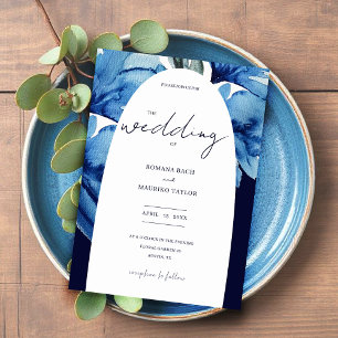 Invitation Aquarelle artistique bleu Indigo Floral