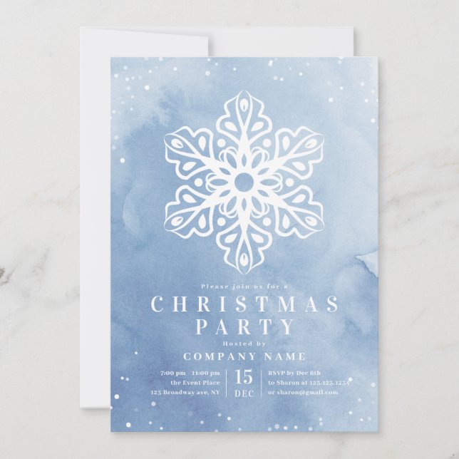 Invitation Aquarelle artistique Flocon de neige Fête de Noël  (Devant)