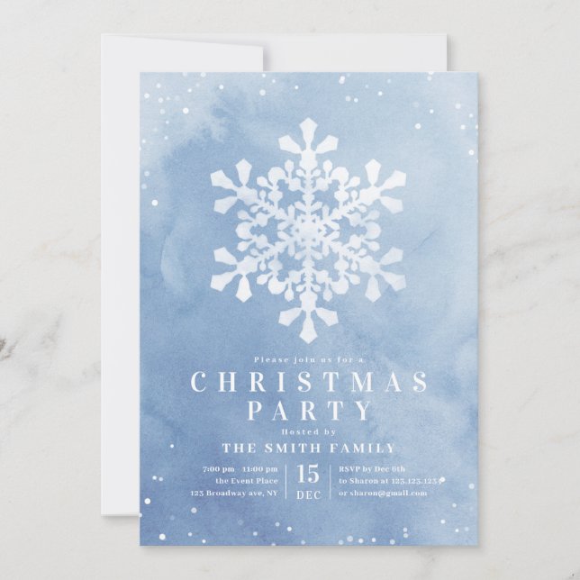 Invitation Aquarelle artistique Flocon de neige Fête de Noël  (Devant)