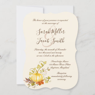 Invitation Aquarelle Automne Citrouille et Mariage Feuille