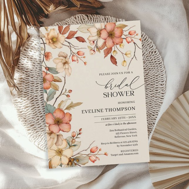 Invitation Aquarelle automne fleur sauvage douche nuptiale (Watercolor autumn wildflowers bridal shower invitation)