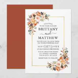Invitation Aquarelle Automne Floral Mariage Or Terracotta