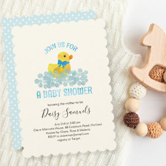 Invitation Aquarelle Baby shower canard Invitation, bleu