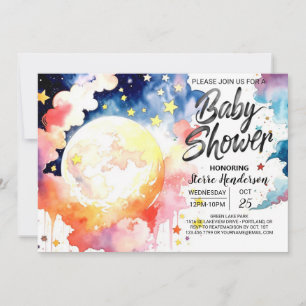 Invitation Aquarelle Baby shower céleste Merveilles