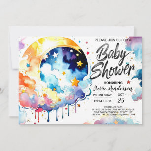 Invitation Aquarelle Baby shower céleste rêves