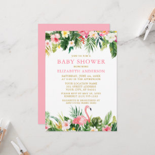 Invitation Aquarelle Baby shower de Flamant rose floral tropi
