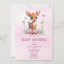 Aquarelle Baby shower de fleurs roses de cerfs