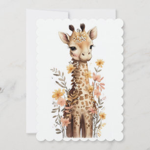 Invitation Aquarelle Baby shower de girafe bébé