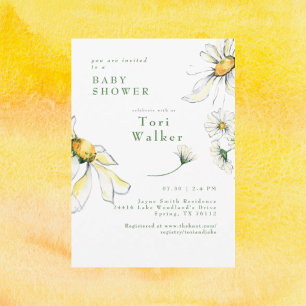 Invitation Aquarelle Baby shower de marguerites blanches