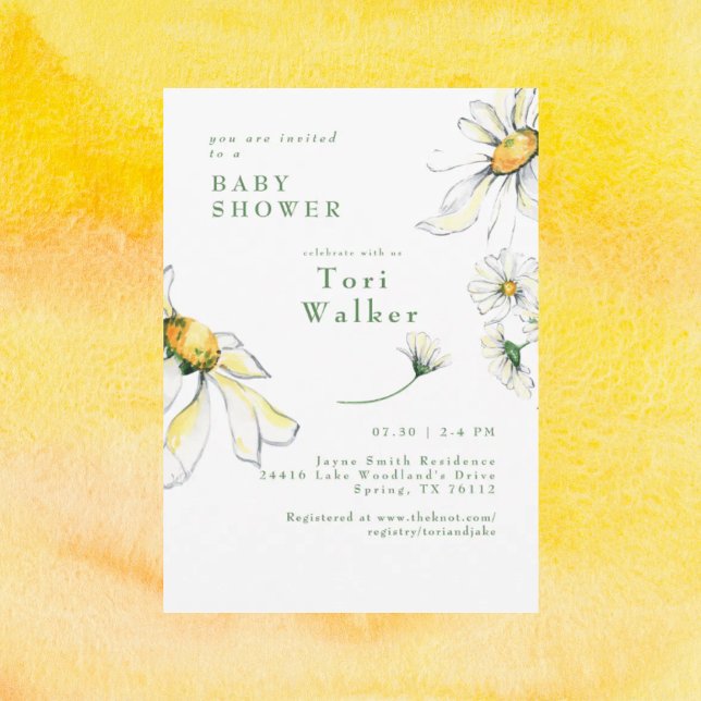Invitation Aquarelle Baby shower de marguerites blanches (Créateur téléchargé)