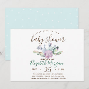 Invitation Aquarelle Baby shower de points de cactus succulen