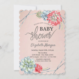 Invitation Aquarelle Baby shower de succulents rouges du dése