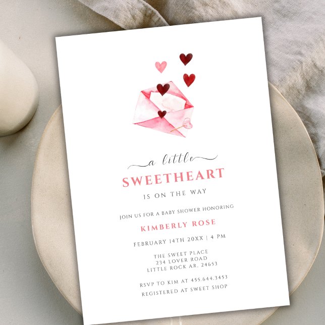 Invitation Aquarelle Baby shower de Valentines (Watercolor Sweetheart Valentines Baby Shower Invitation)