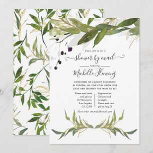 Invitation Aquarelle Baby shower de verdure feuillu par Mail