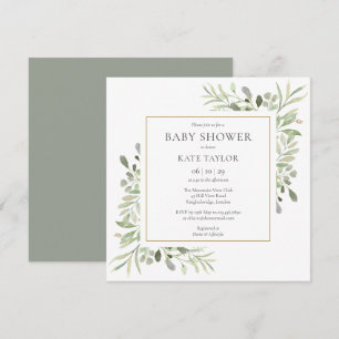 Invitation Aquarelle Baby shower de verdure or   Saupoudrer