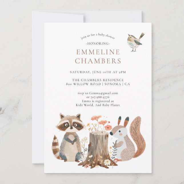 Invitation Aquarelle Baby shower des animaux de la forêt de b (Devant)