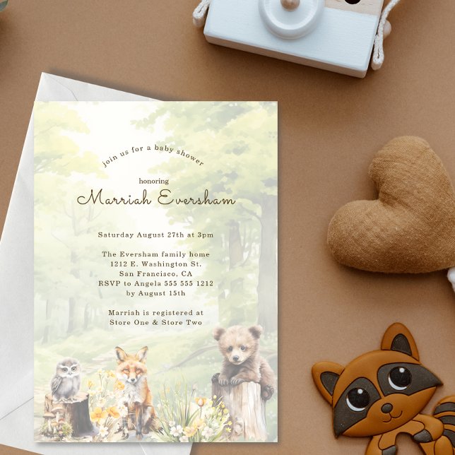 Invitation Aquarelle Baby shower des animaux de la forêt de b (Créateur téléchargé)